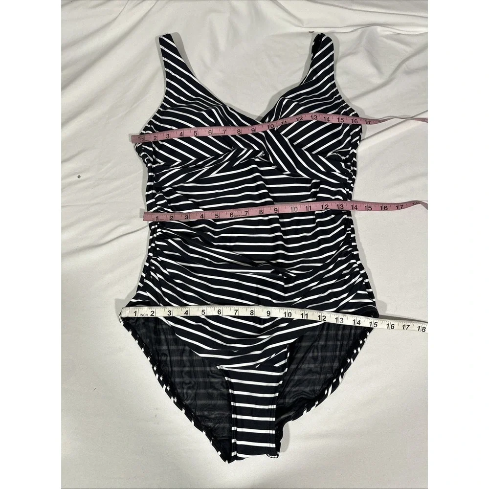 NWT $120 Sea Level [ 12 US ] Stripe Cross Front One-Piece Swimsuit in Black 7017